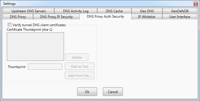 Settings for authentication security of DNS proxy server