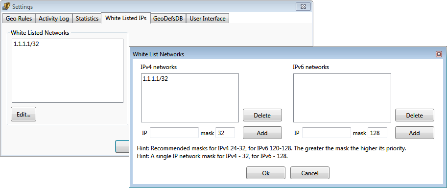 Geo Firewall settings for IP white list
